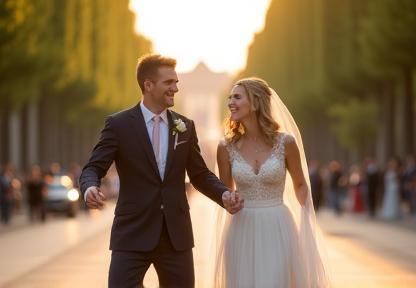 Photo de mariage en extérieur sur les Champs-Élysées